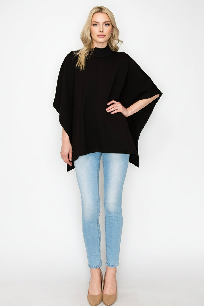 Fergie Stretch French Scuba Poncho with Ribbed Knit Mock Neck