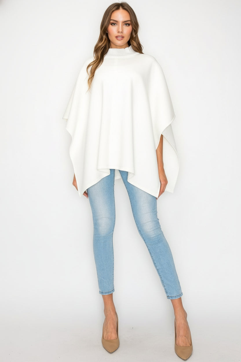 Fergie Stretch French Scuba Poncho with Ribbed Knit Mock Neck