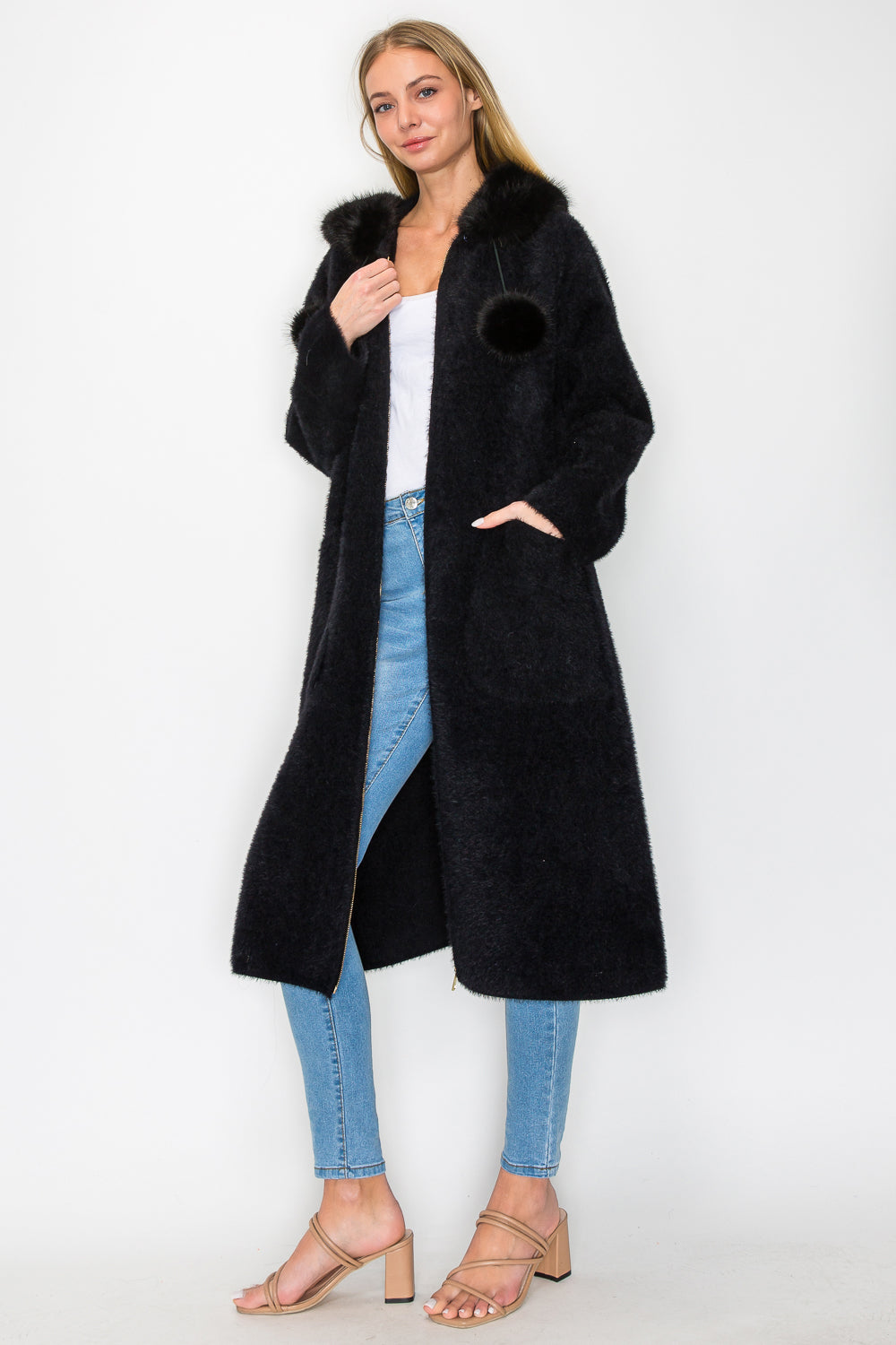 Suraya Brushed Coat with Fur
