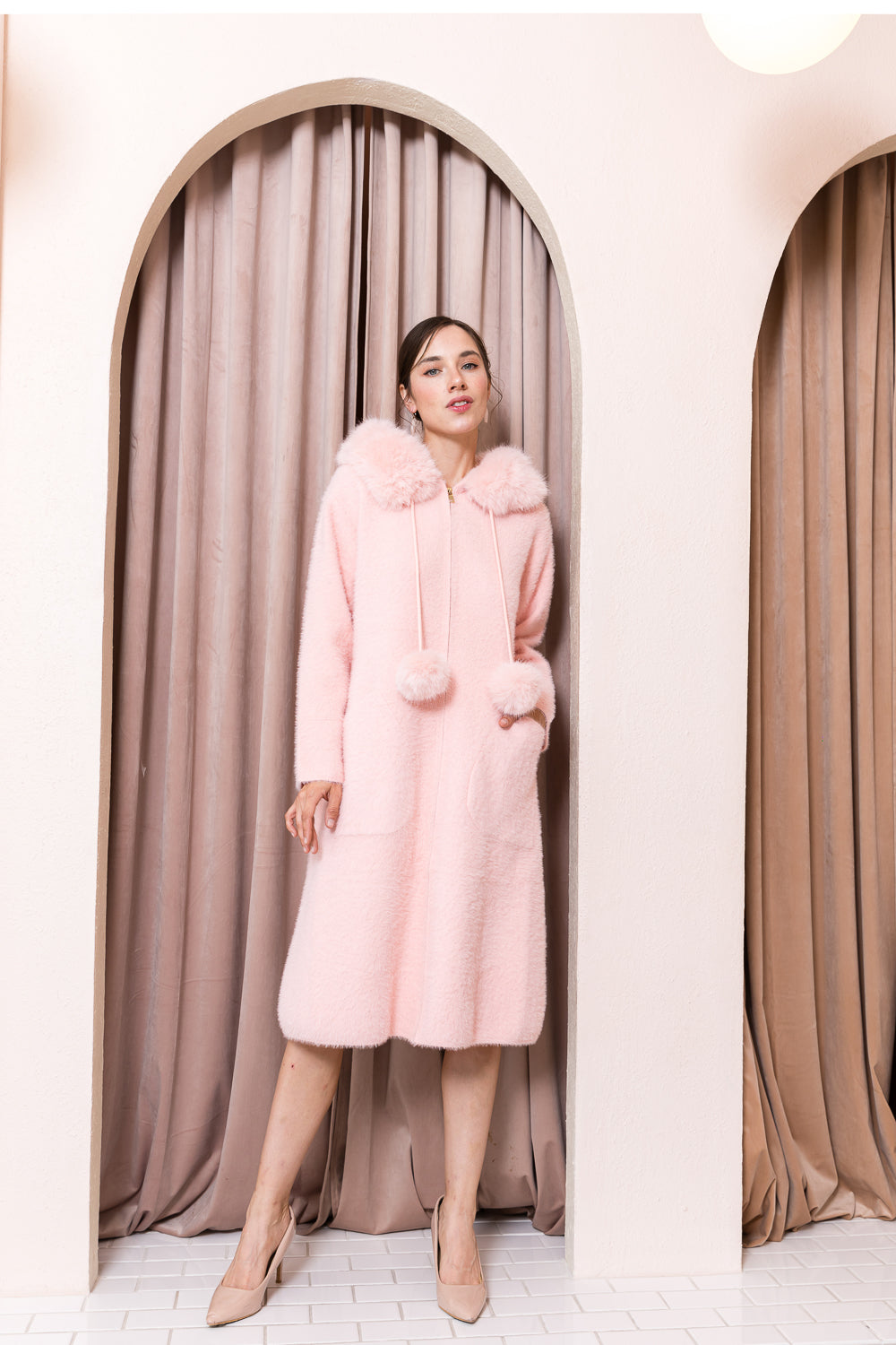 Suraya Brushed Coat with Fur