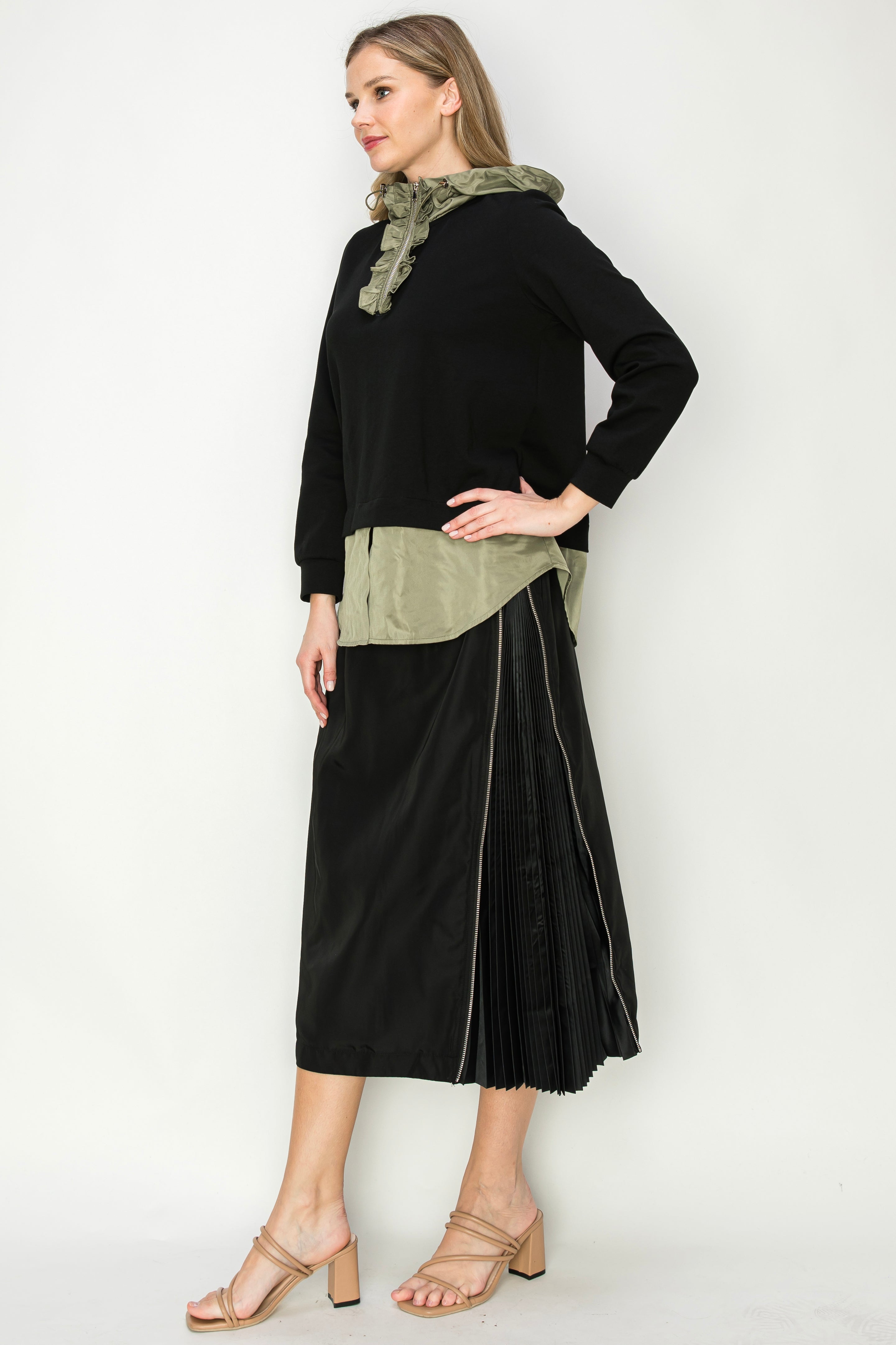 Jelani Skirt with Pleated Zipper Sides