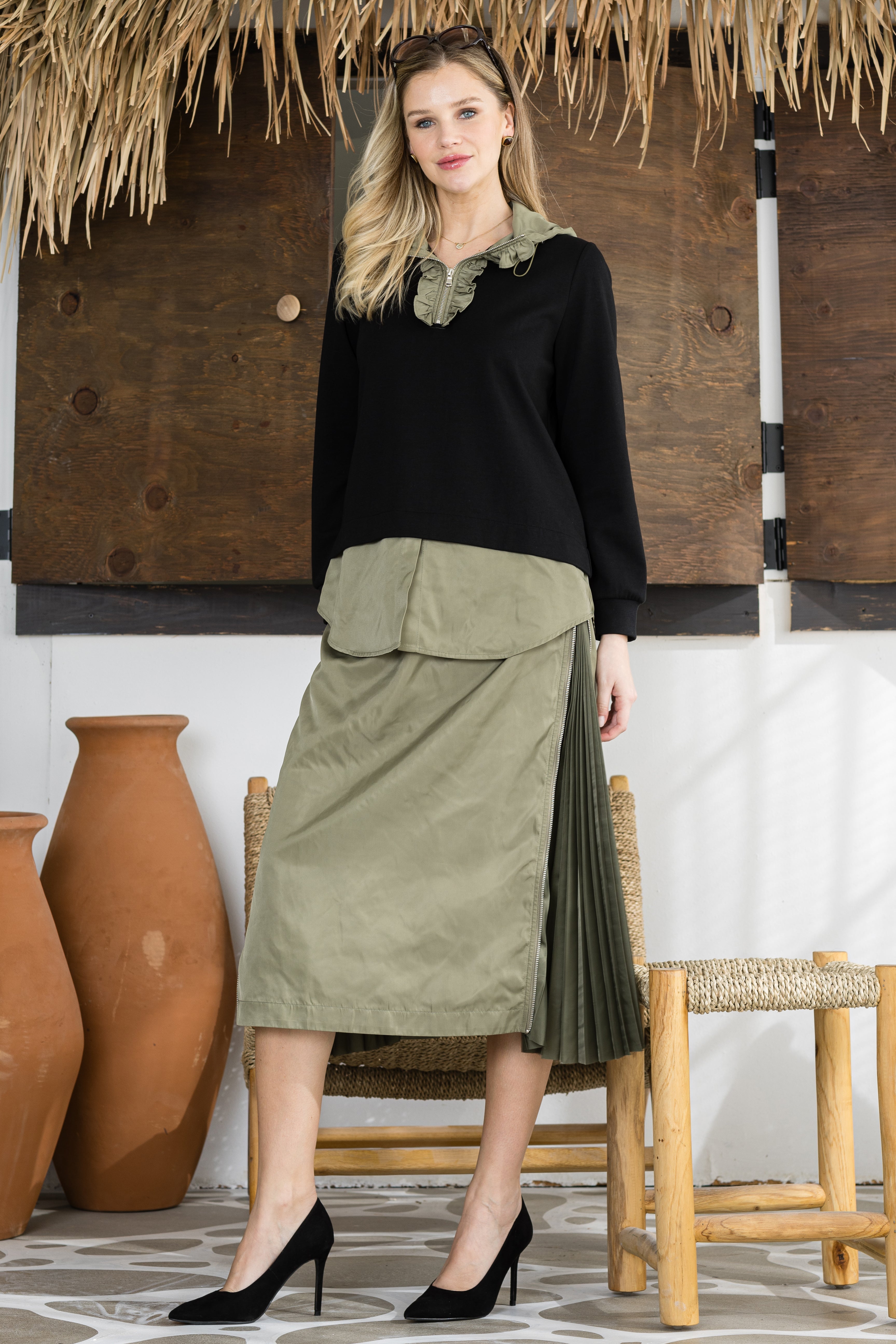 Jelani Skirt with Pleated Zipper Sides