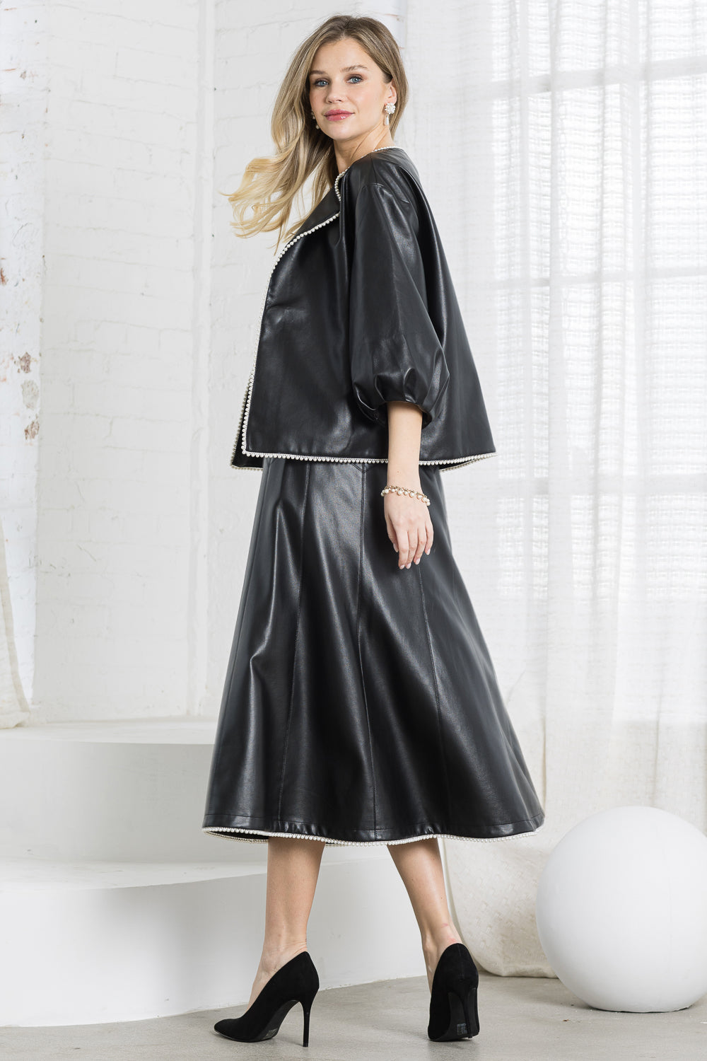 Jannesa Leather Jacket with Pearls