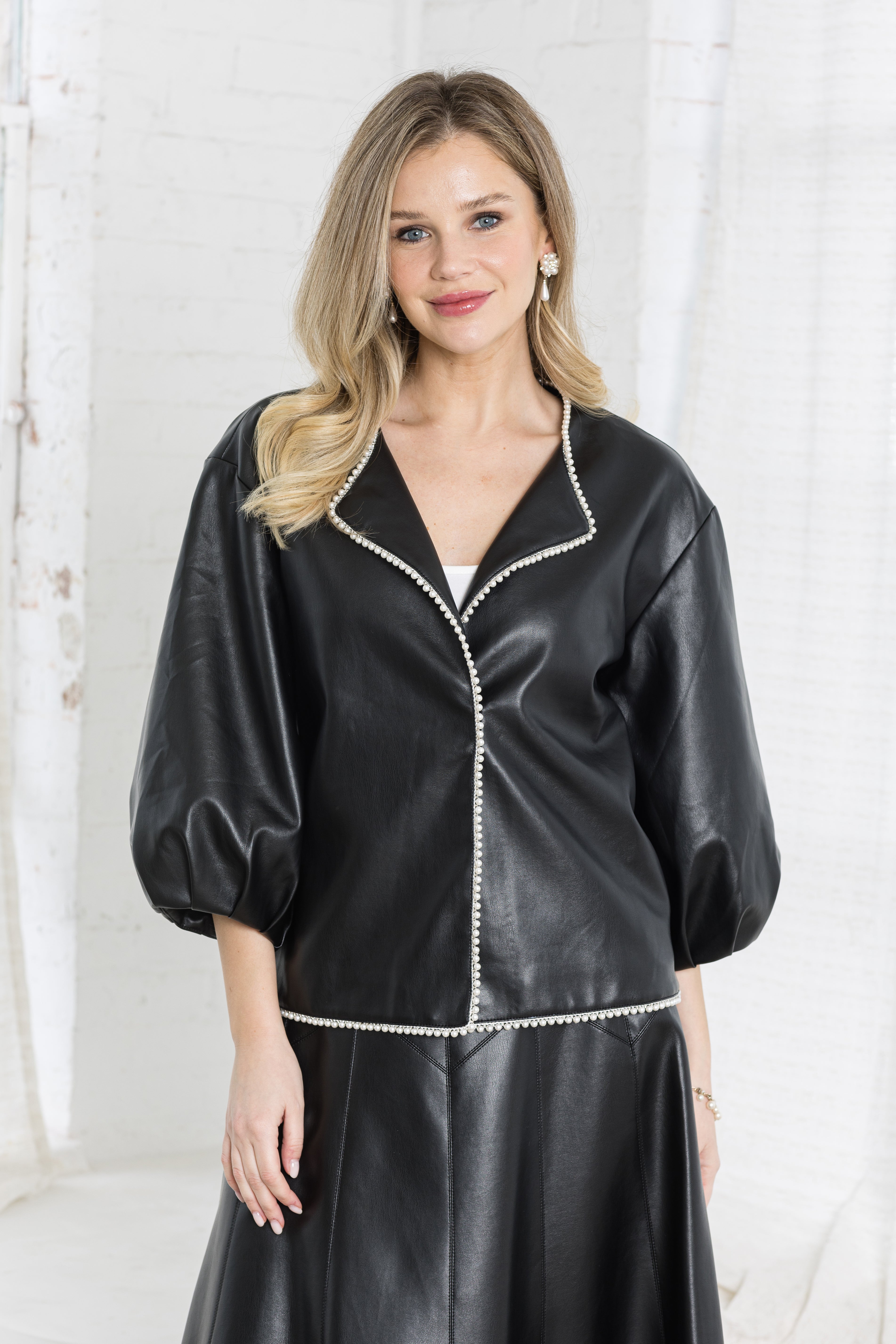 Jannesa Leather Jacket with Pearls