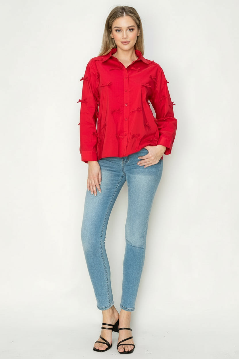 Jerry Cotton Poplin Top with Ribbons