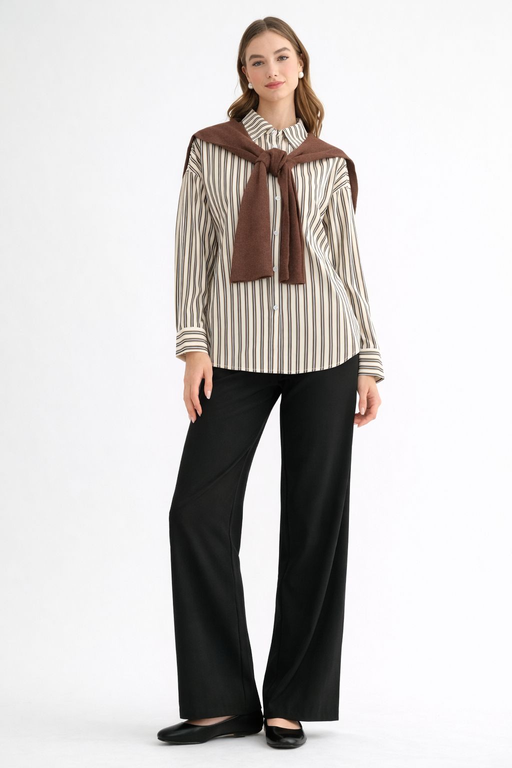 Jaci Cotton Pinstripe Shirt with Knitted Shoulder Sweater