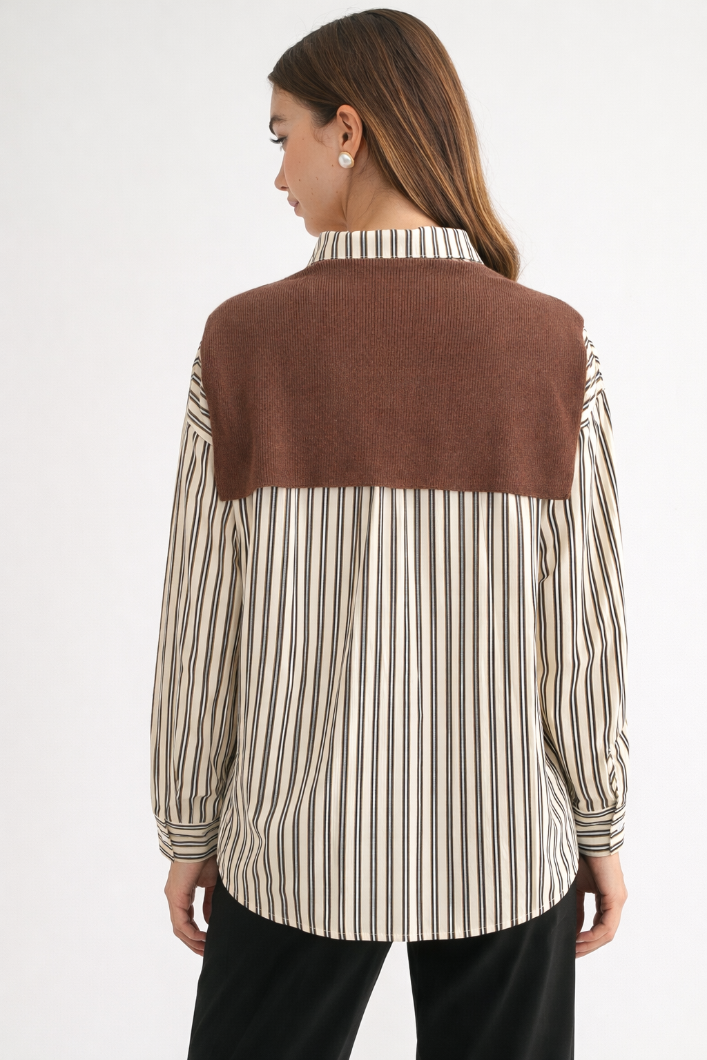 Jaci Cotton Pinstripe Shirt with Knitted Shoulder Sweater