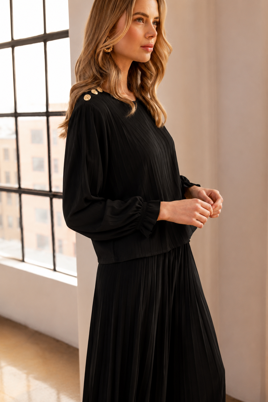 Jackie Woven Pleated Top