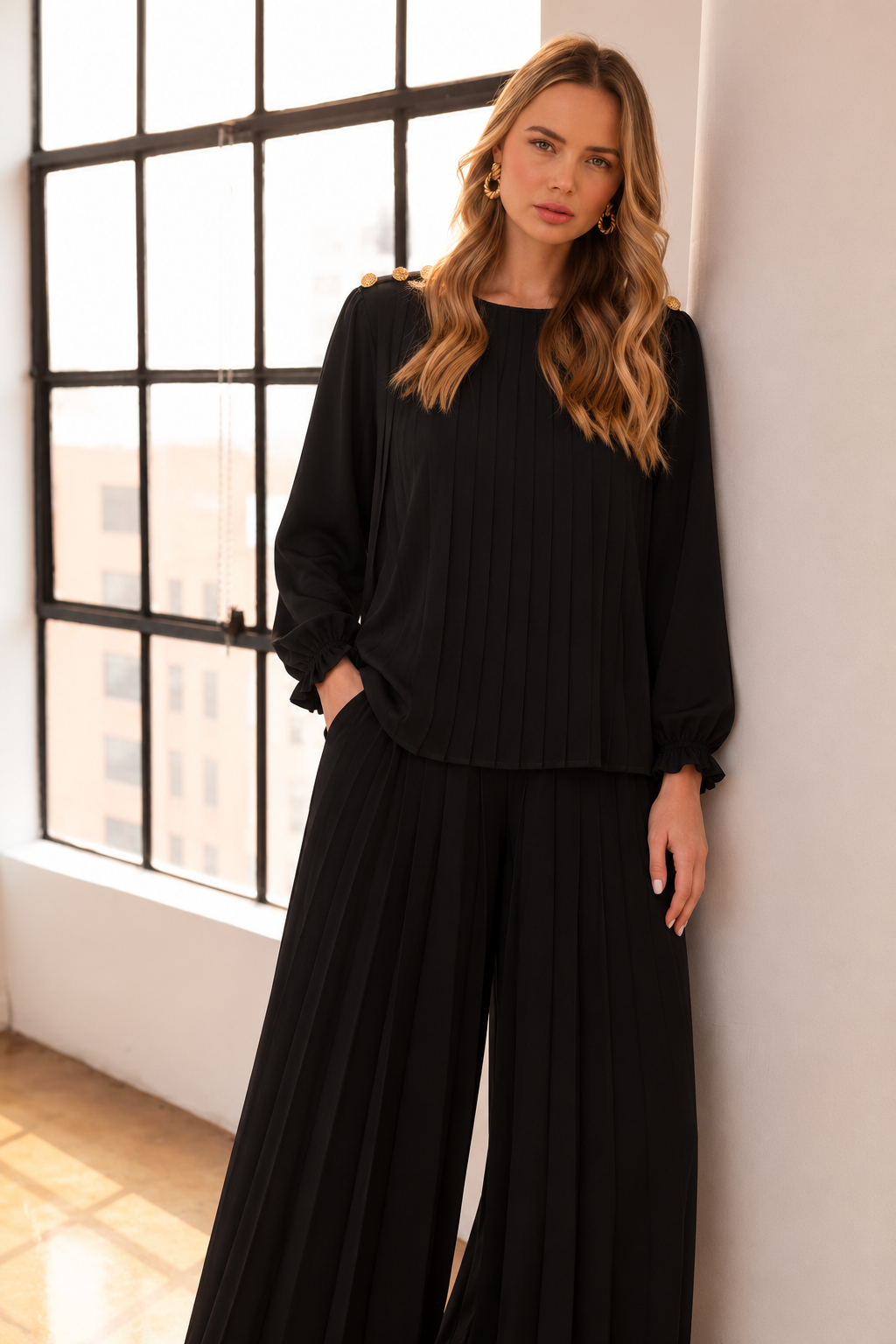 Jackie Woven Pleated Top