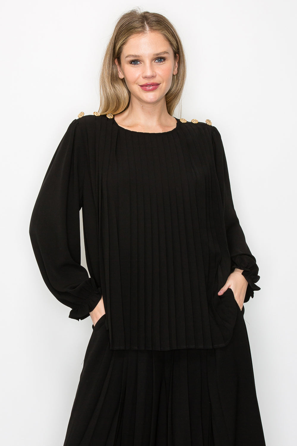 Jackie Woven Pleated Top