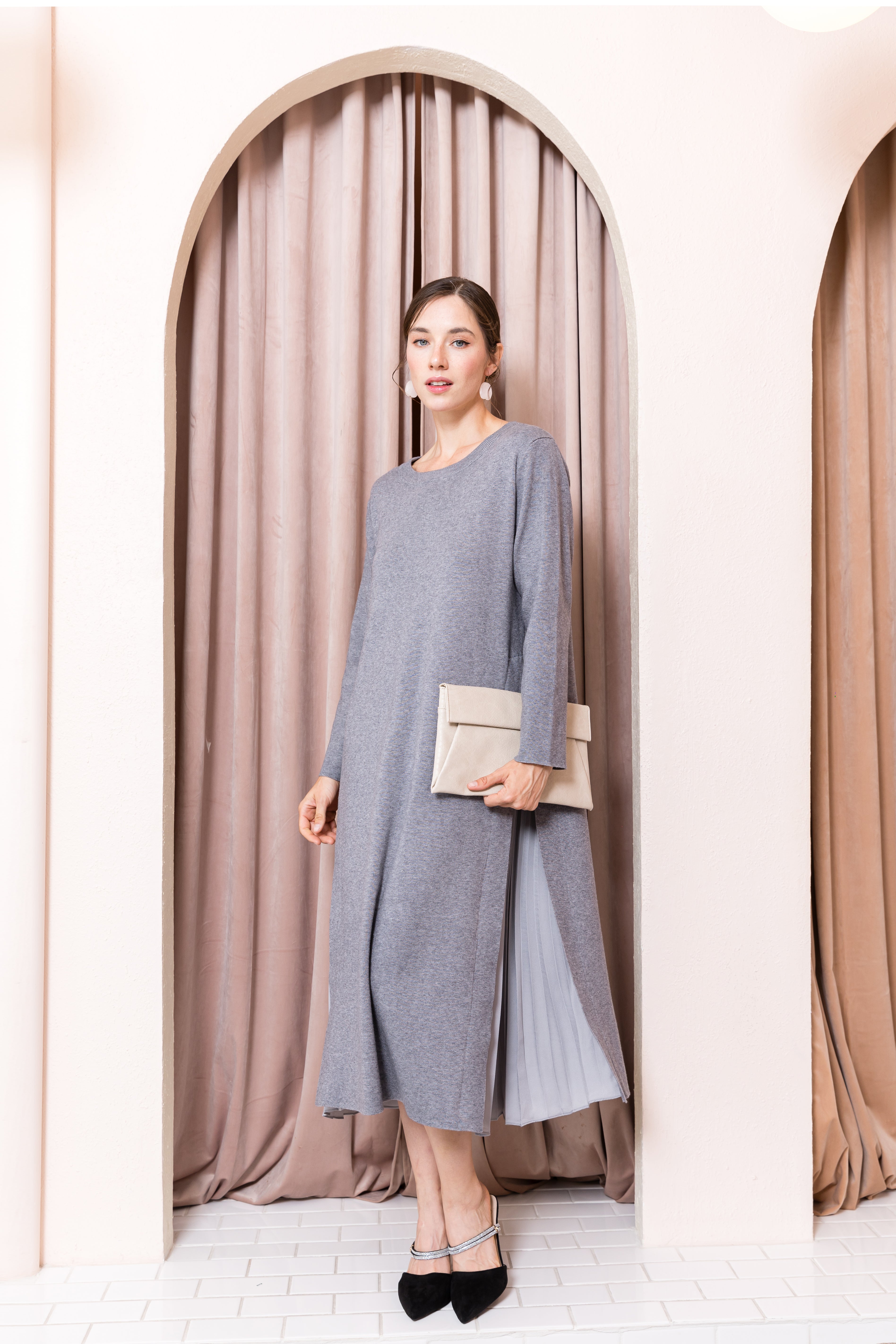 Sammy Knitted Dress with Pleated Chiffon