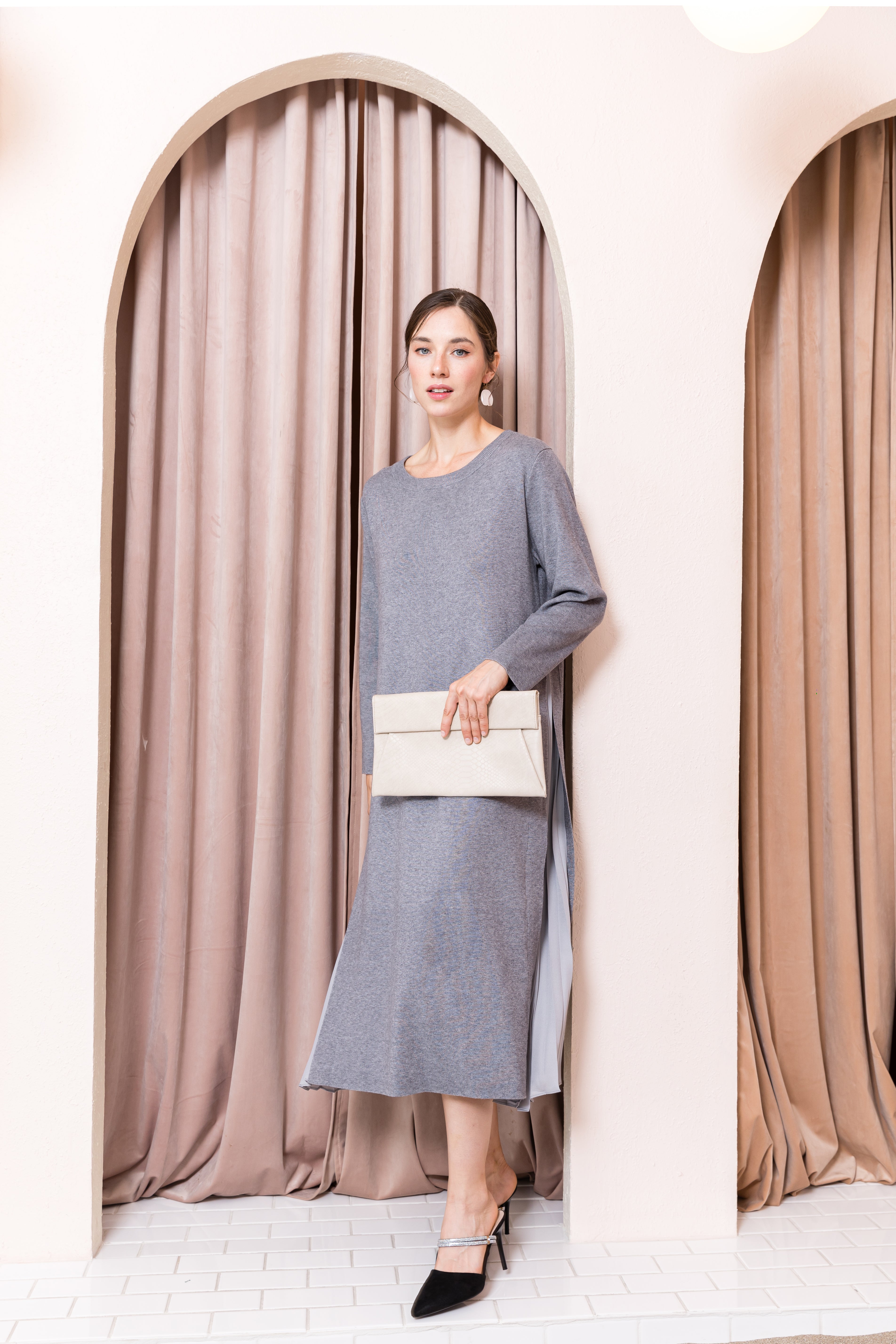 Sammy Knitted Dress with Pleated Chiffon