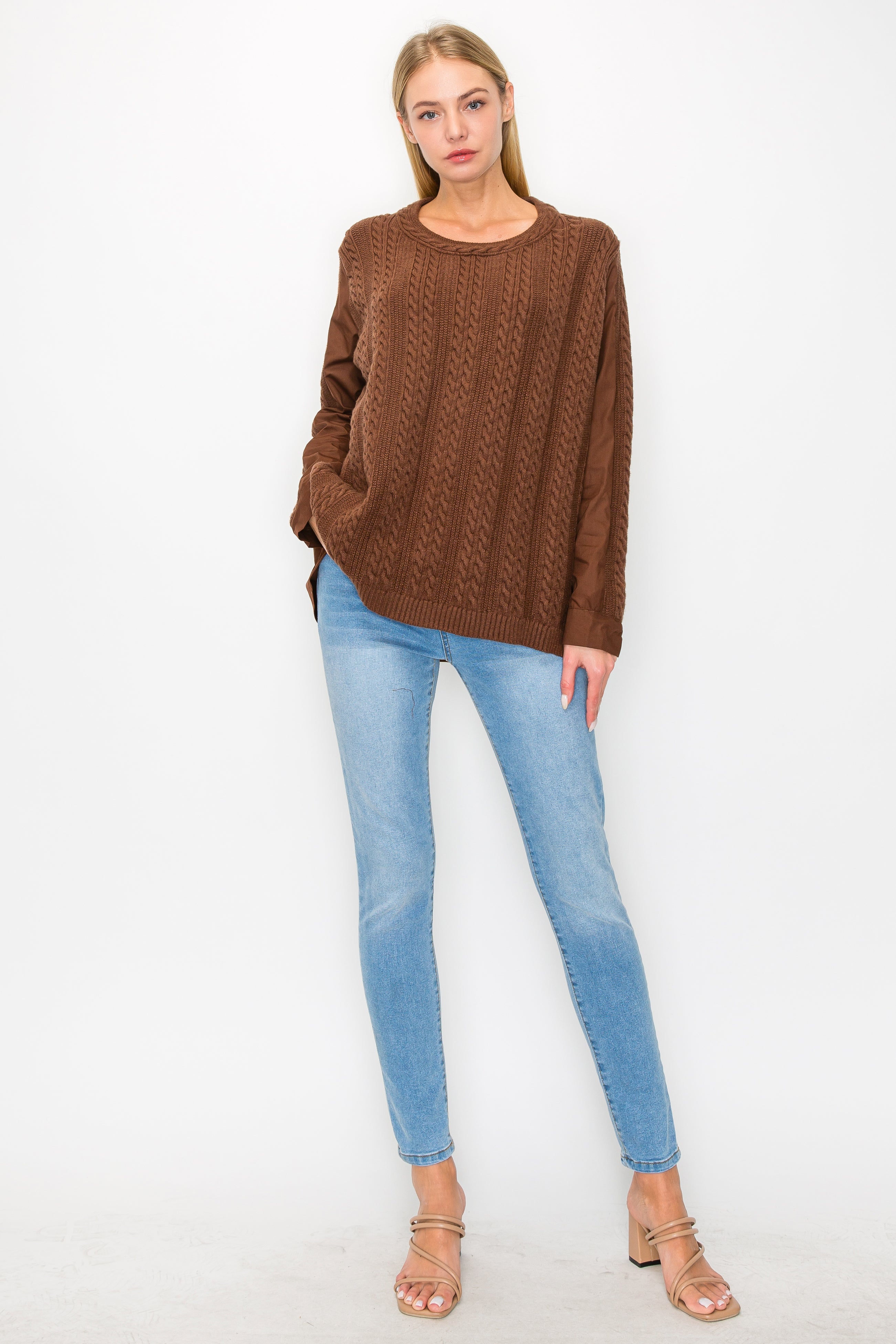 Jolie Knitted Sweater with Cotton Poplin Mix
