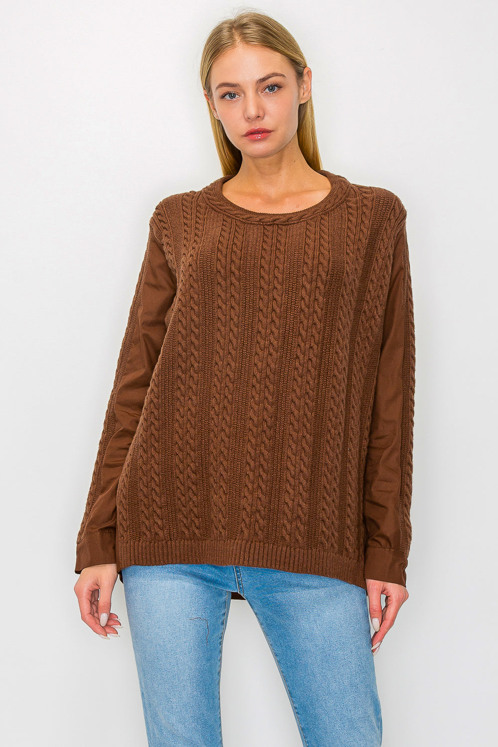 Jolie Knitted Sweater with Cotton Poplin Mix