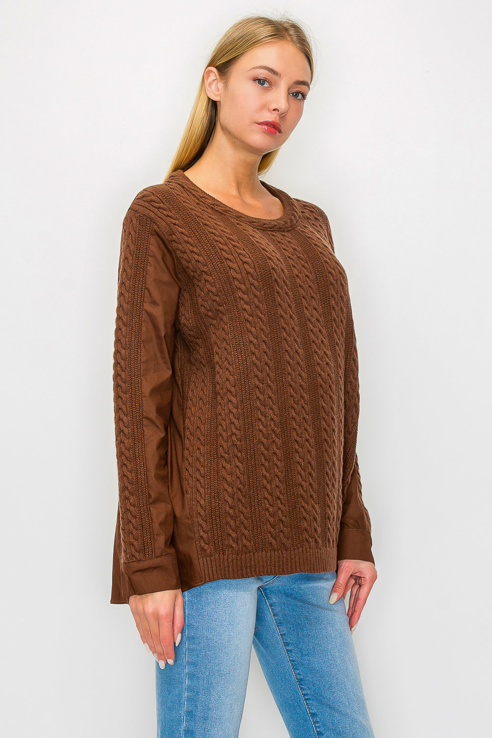 Jolie Knitted Sweater with Cotton Poplin Mix