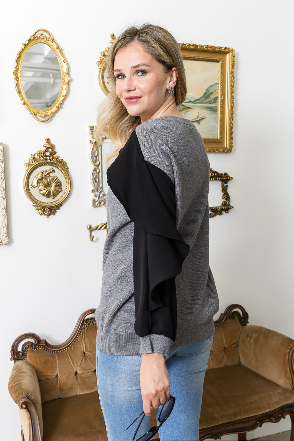 Shane Knitted Sweater with Ruffling
