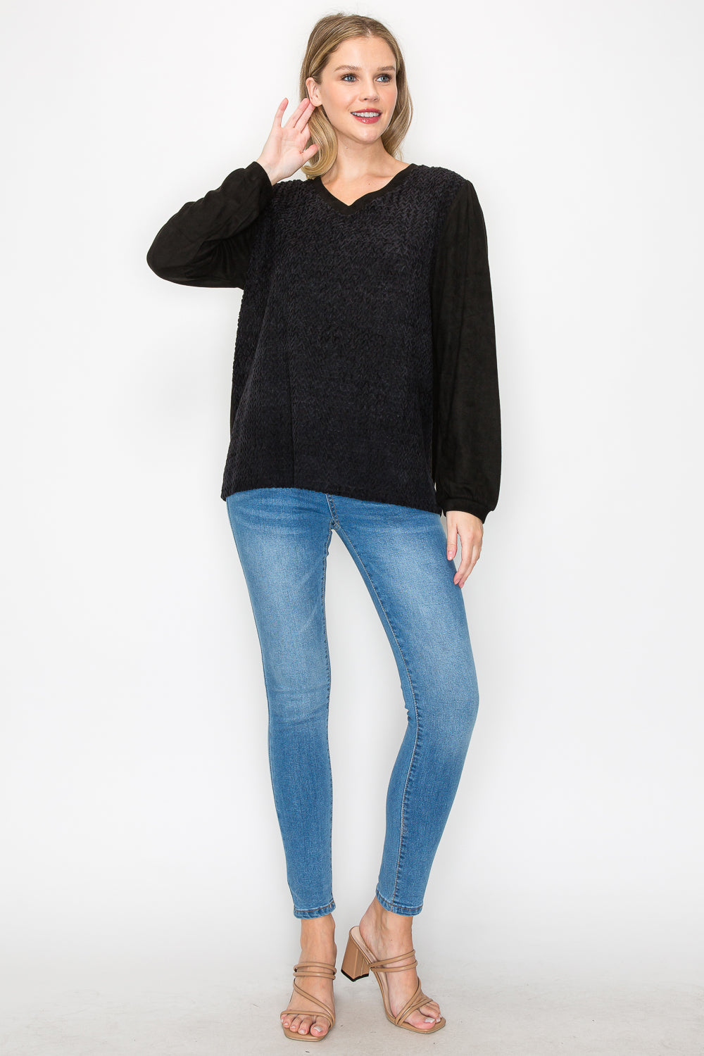 Alexa Stretch Suede Textured Top