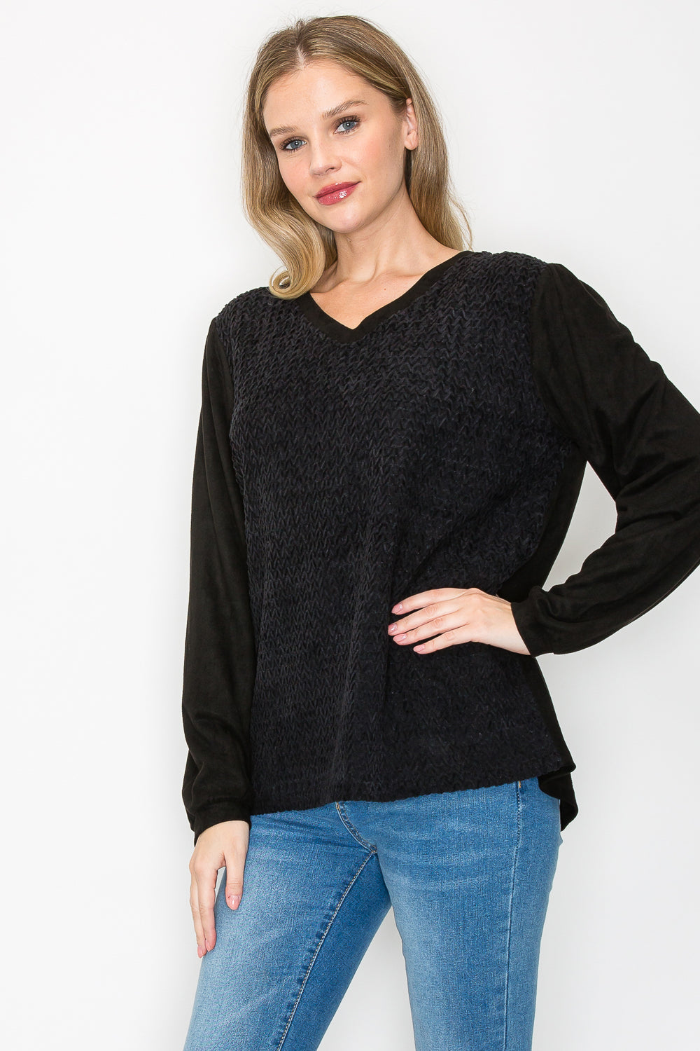 Alexa Stretch Suede Textured Top