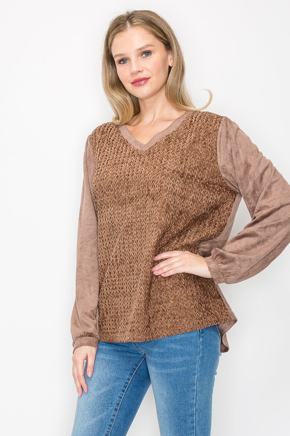 Alexa Stretch Suede Textured Top