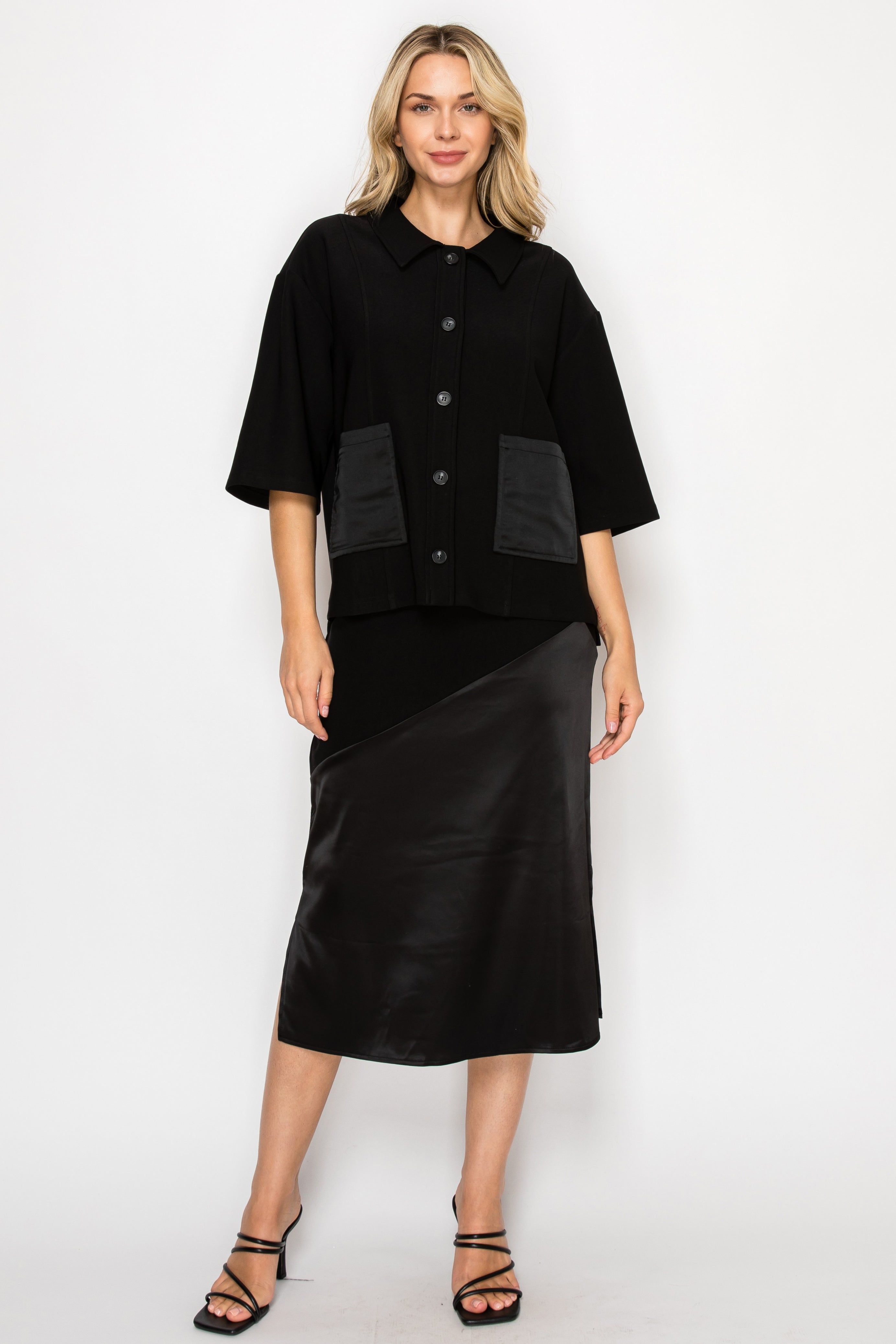 Keira Stetch Crepe Knit with Satin Skirt