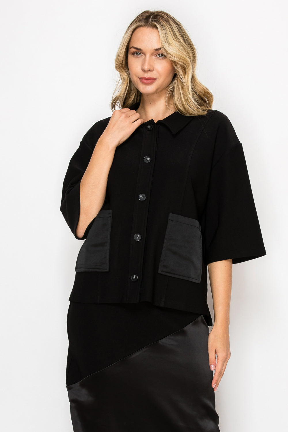 Kira Stretch Crepe Knit with Satin Top / Jacket