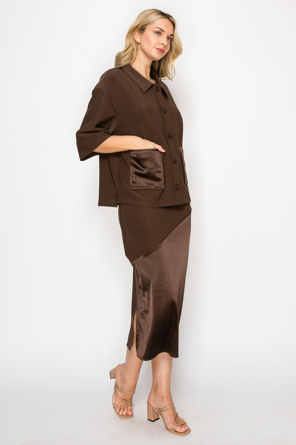 Keira Stetch Crepe Knit with Satin Skirt