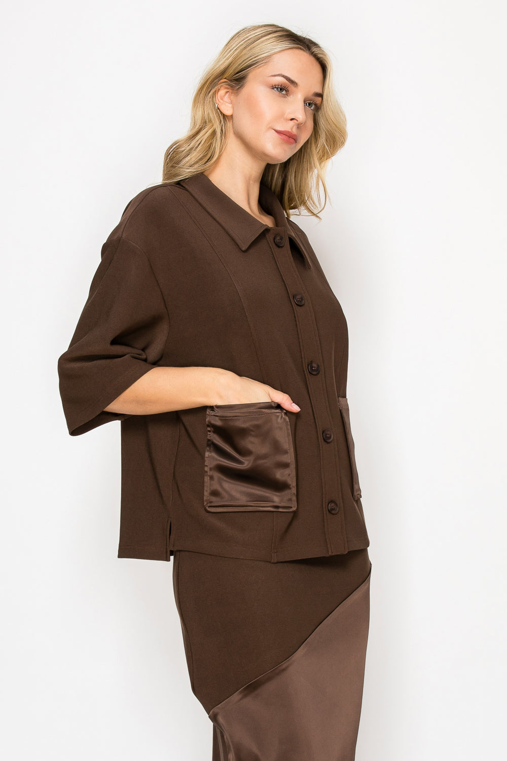 Kira Stretch Crepe Knit with Satin Top / Jacket