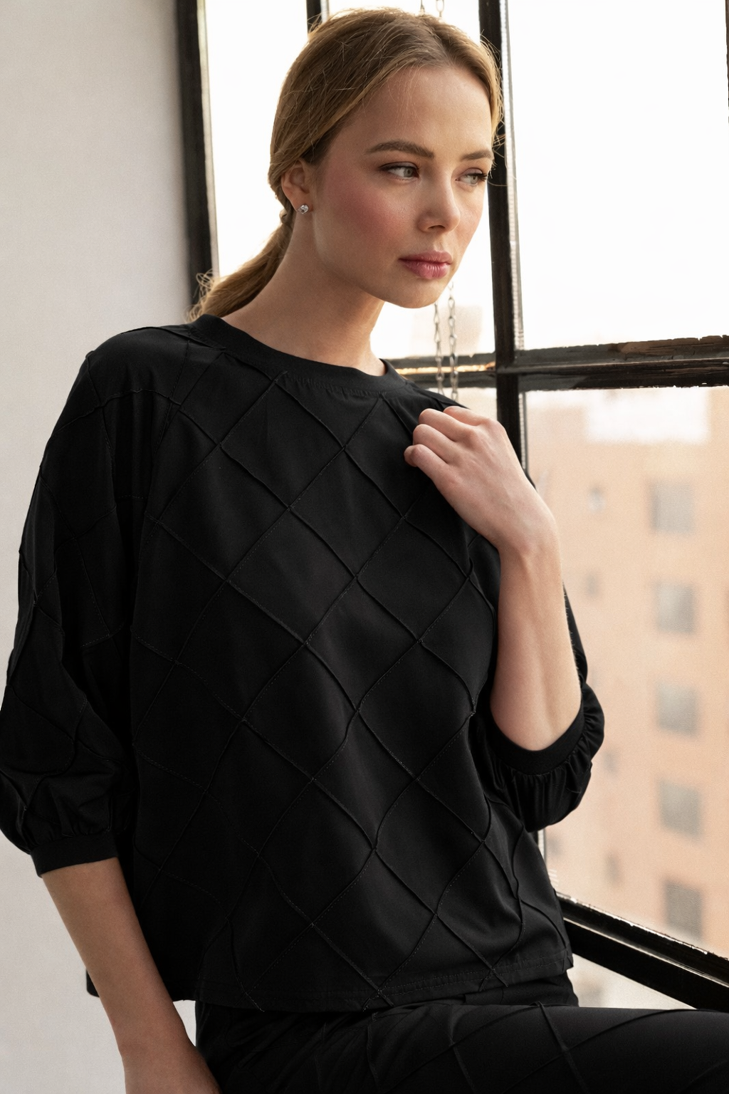 Jacob Stetch Knit Pointe with Textured Woven Top
