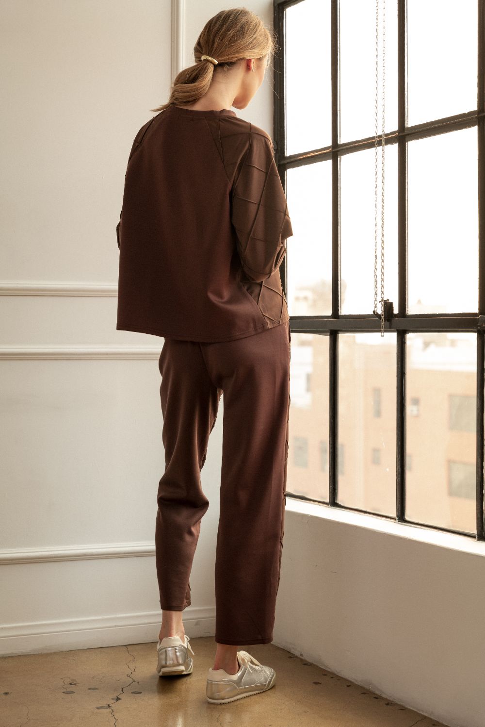 Jamila Stetch Knit Pointe with Textured Woven Pants