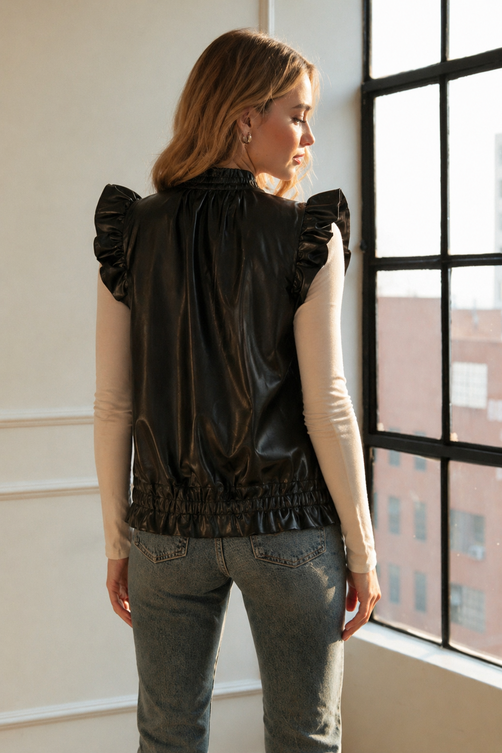 Jaide Ruffled Leather Vest