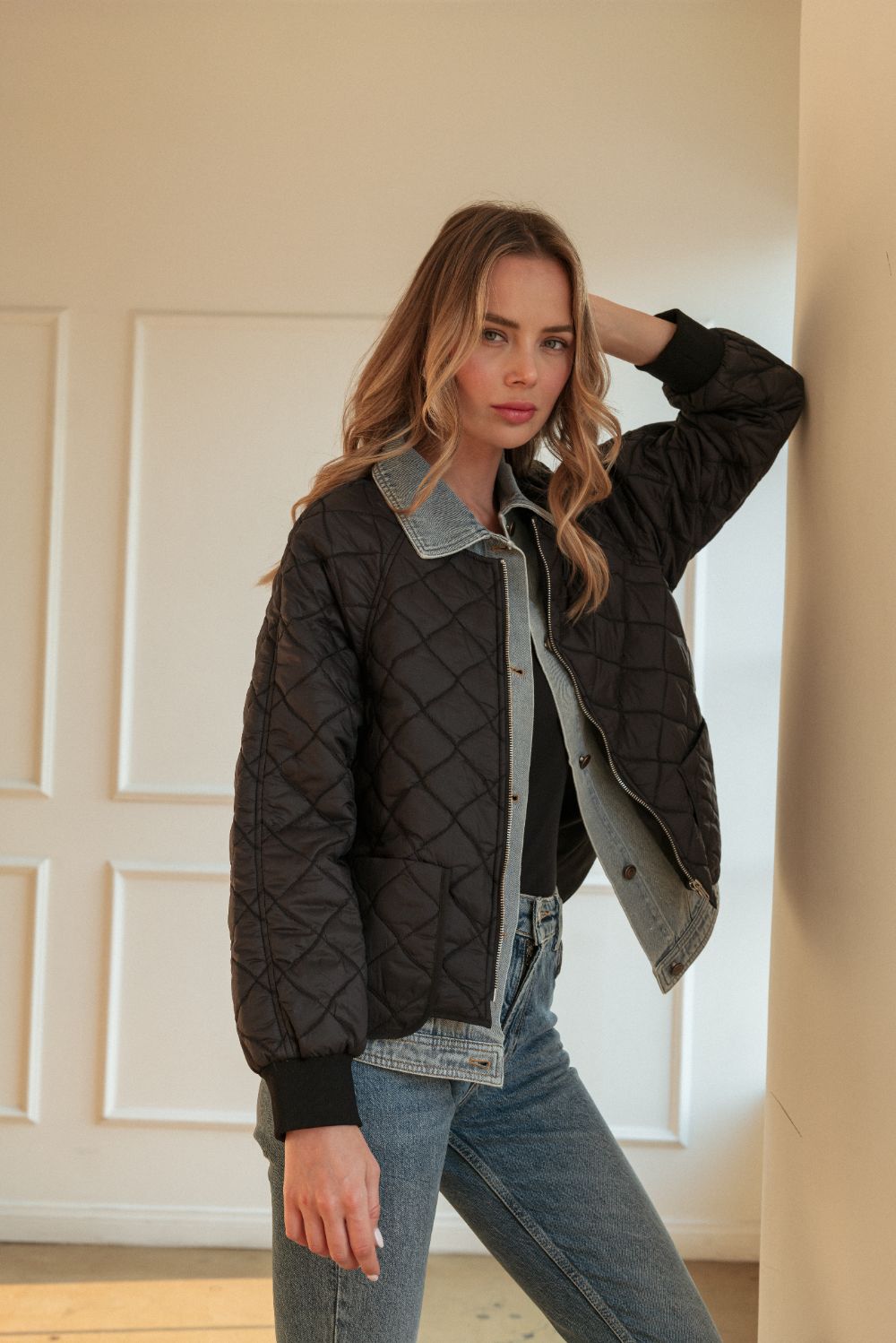 Janiel Puffer Jacket with Denim Combo