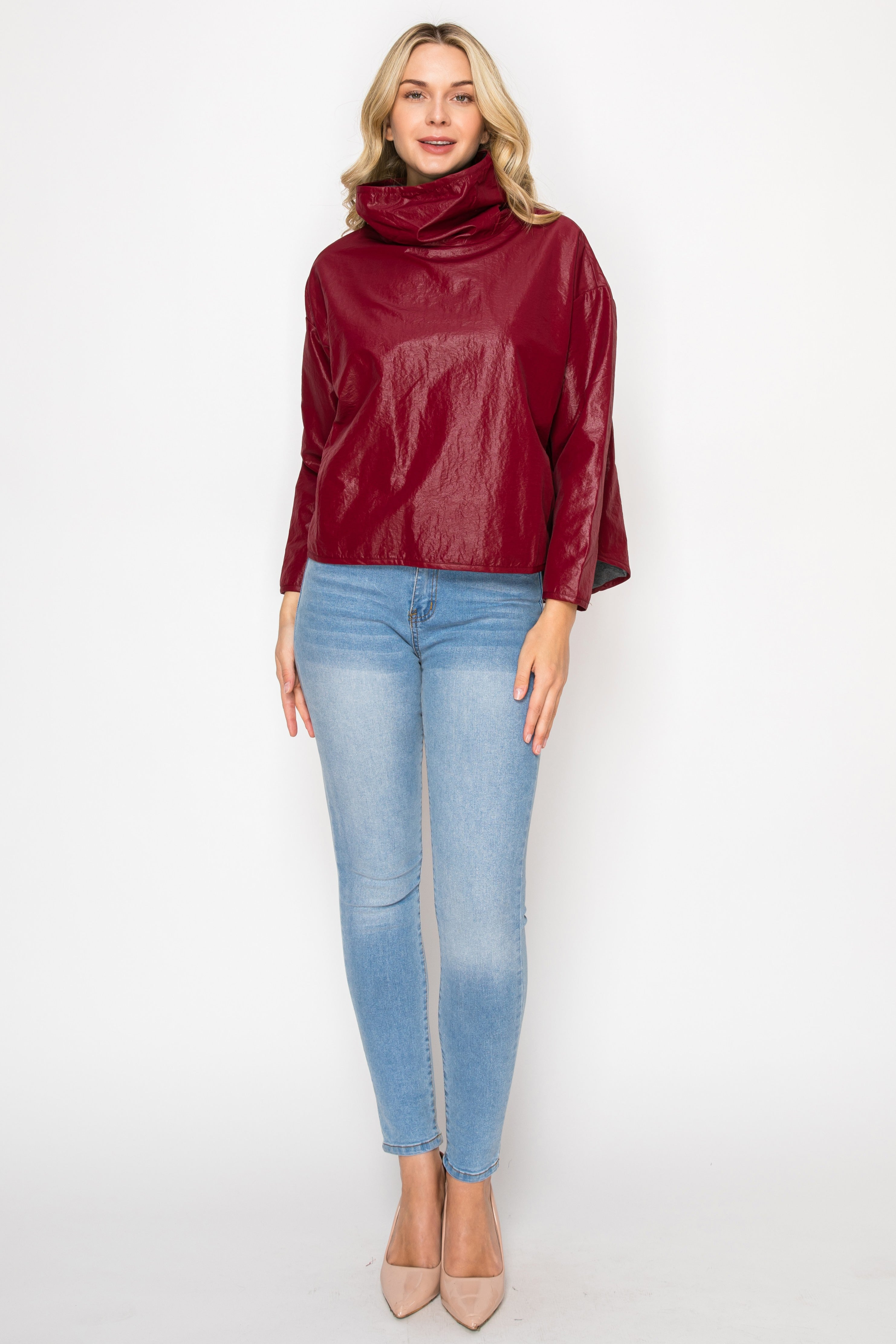 Joda Woven Loose Turtle Neck Top