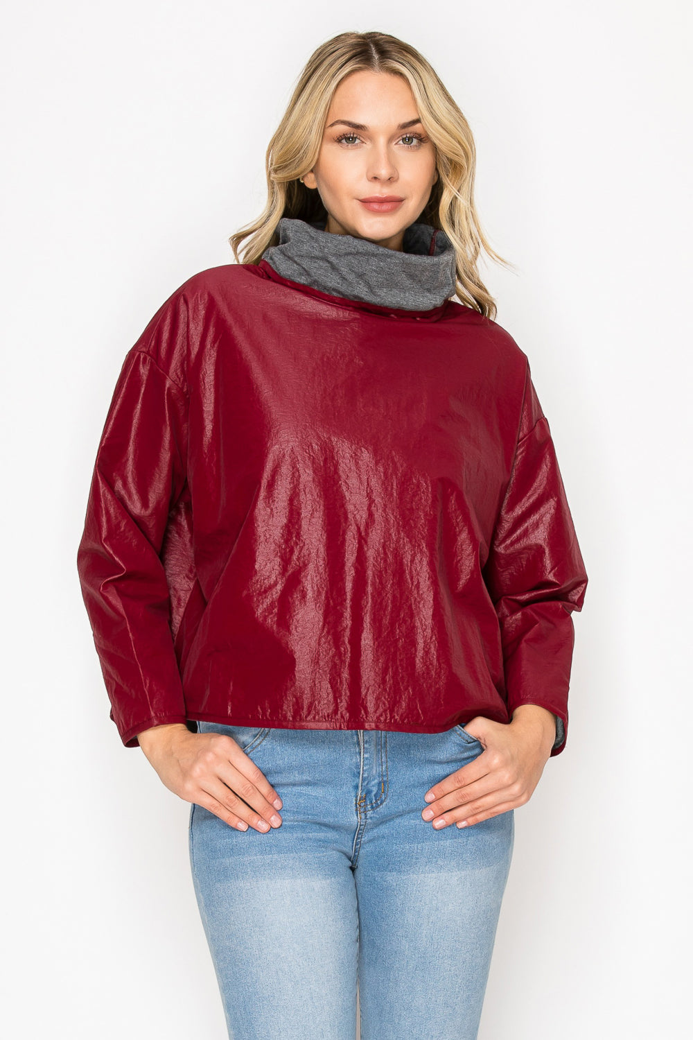 Joda Woven Loose Turtle Neck Top