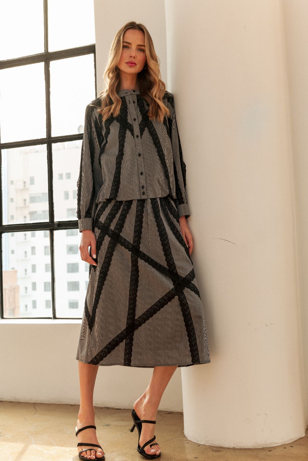 James Woven Stripe Skirt with Lace