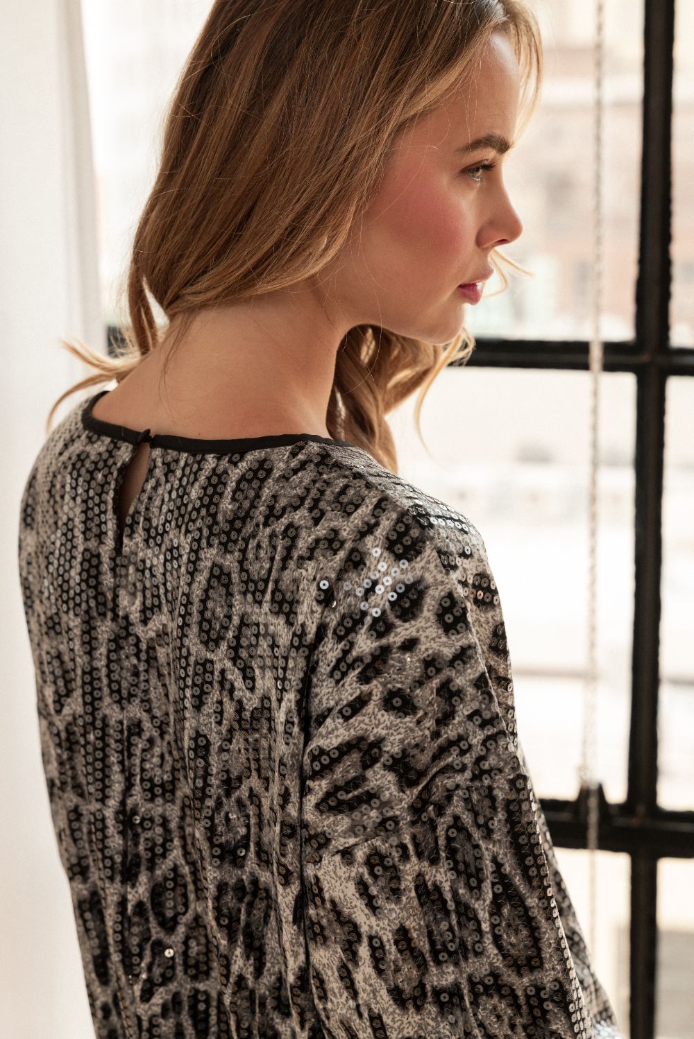 Jelica Sequin Animal Print Top