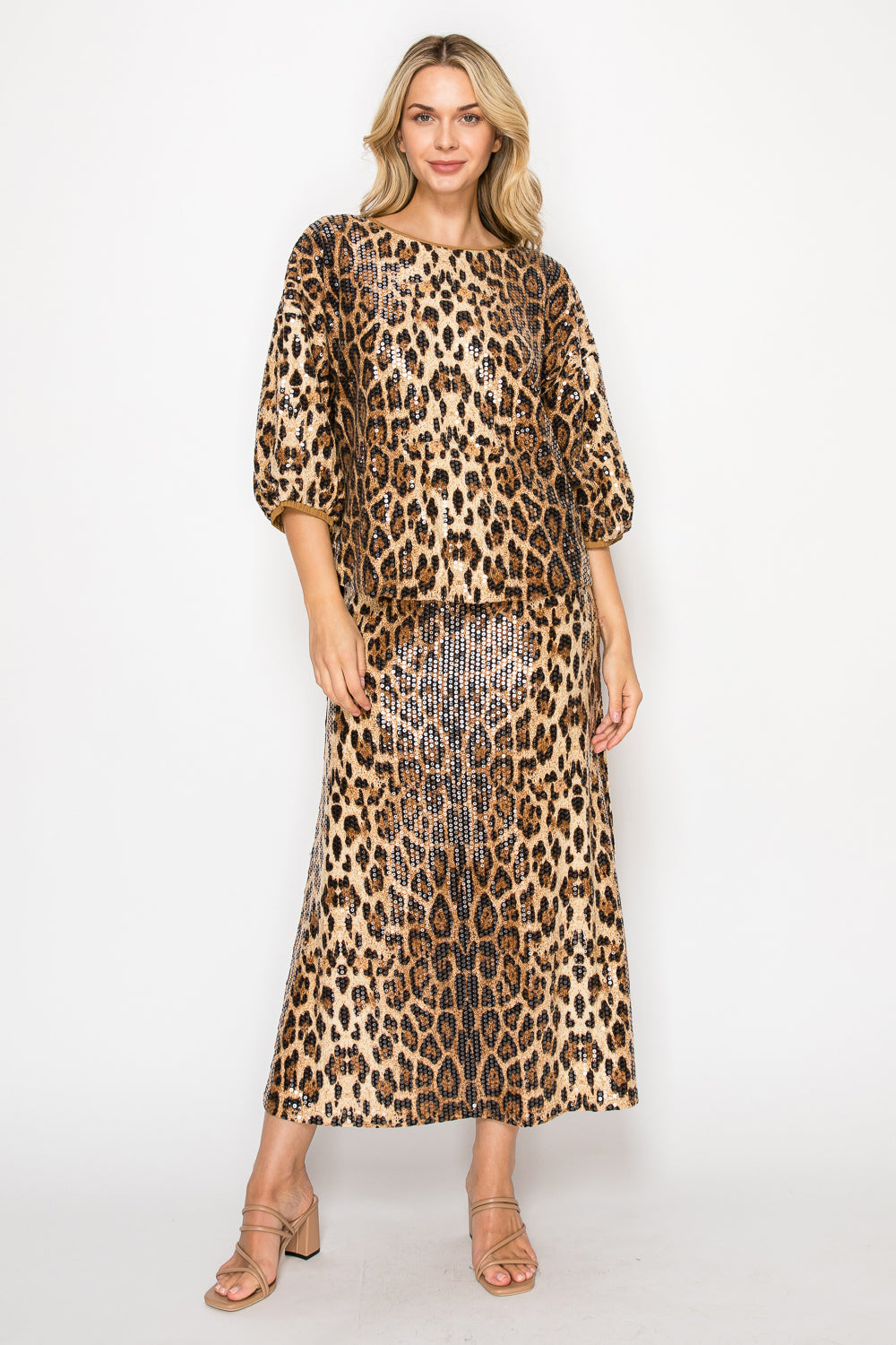Jelica Sequin Animal Print Top