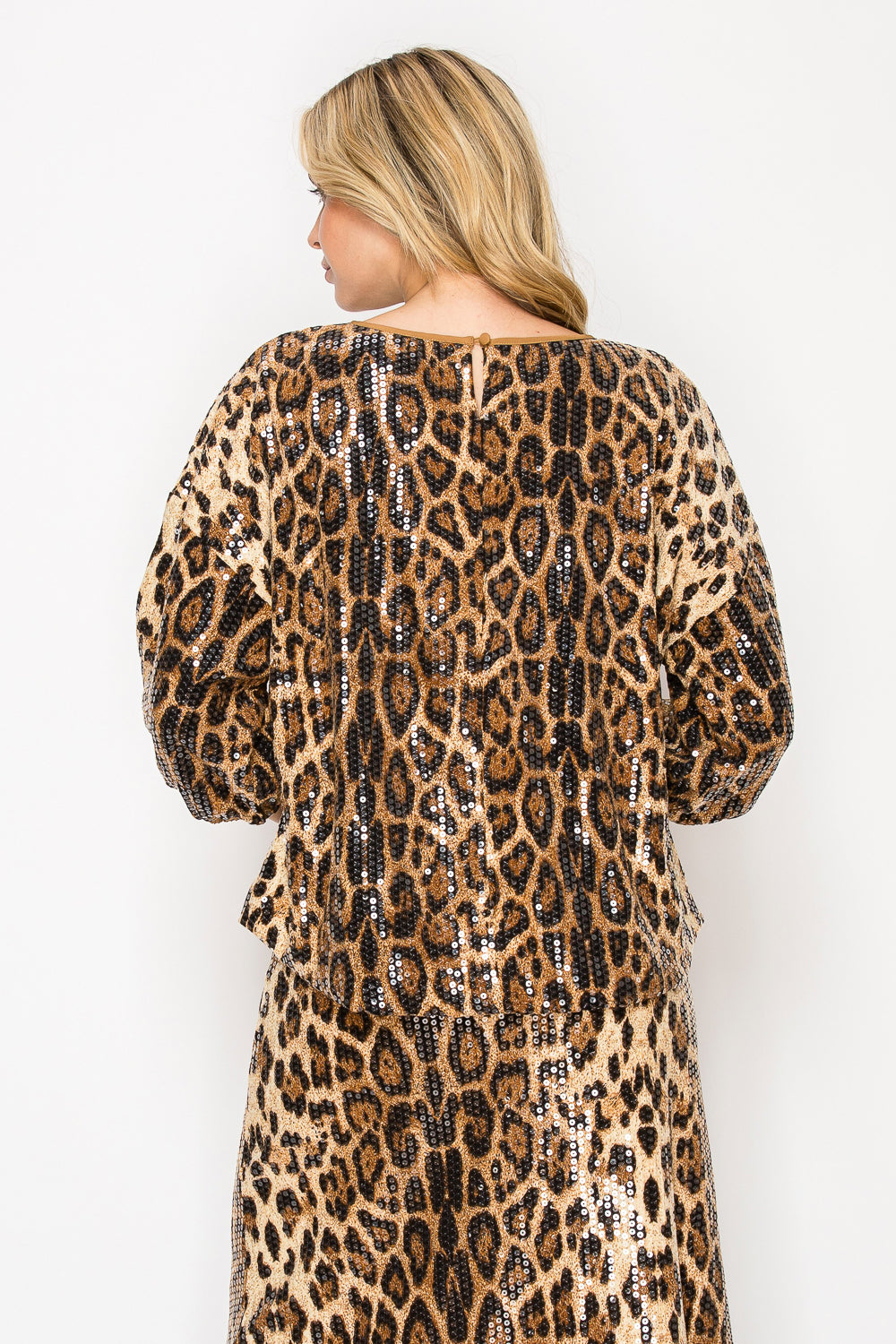 Jelica Sequin Animal Print Top