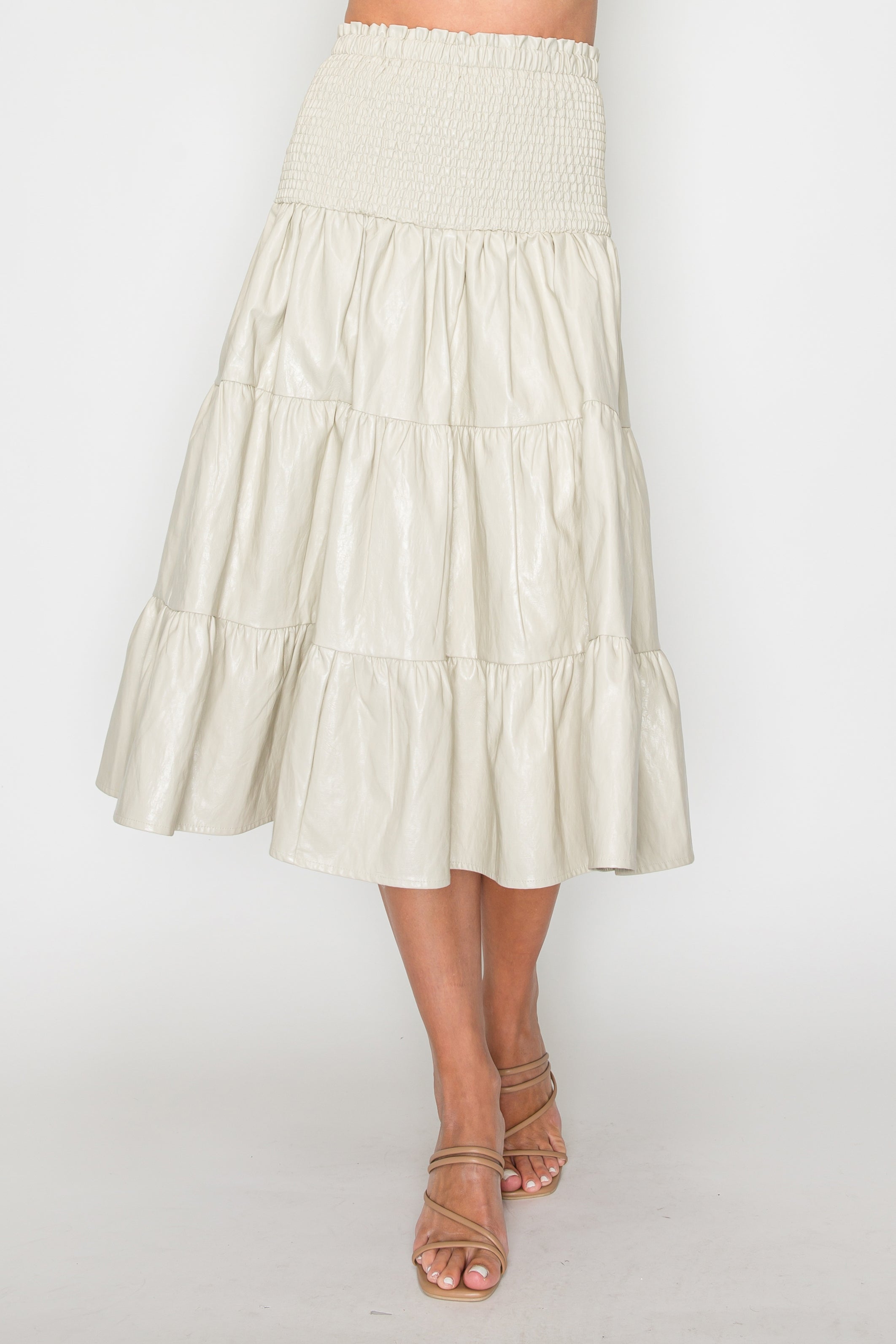 Lorena Tiered Leather Skirt