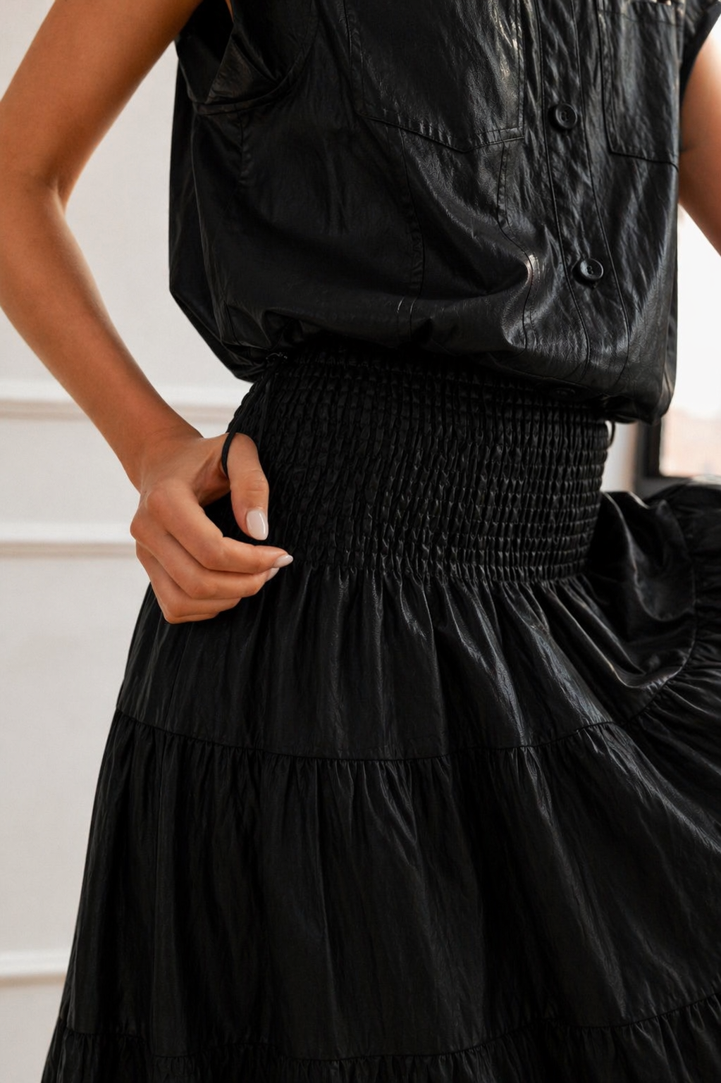 Lorena Tiered Leather Skirt