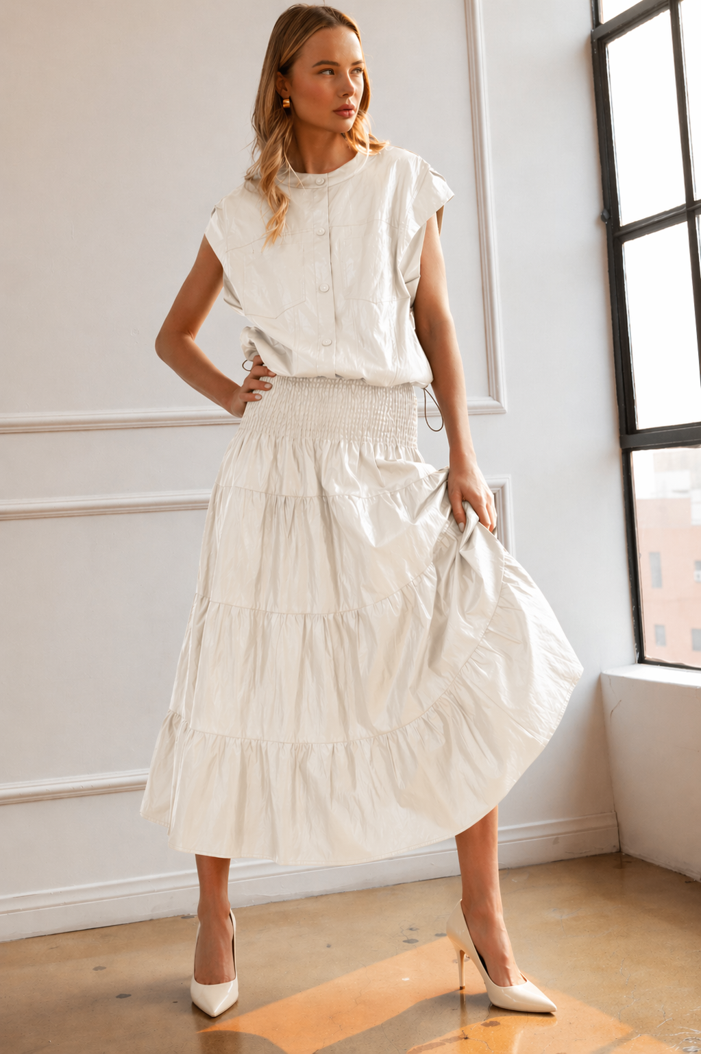 Lorena Tiered Leather Skirt