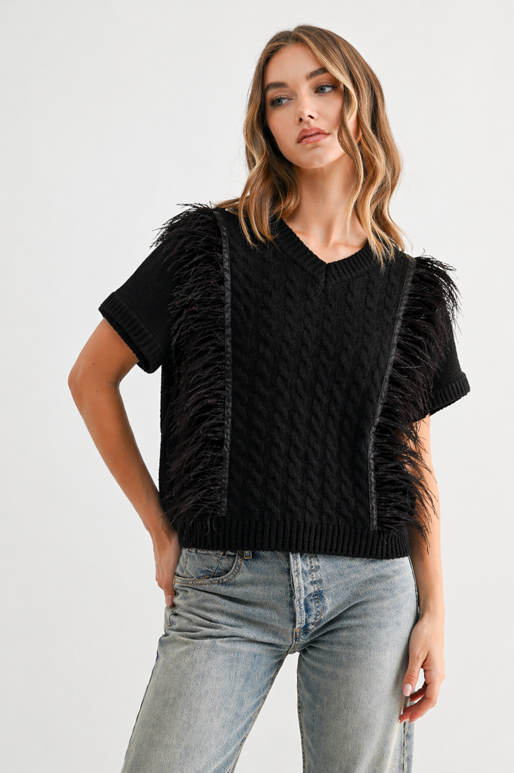 Sonya Knitted Sweater with Feathers