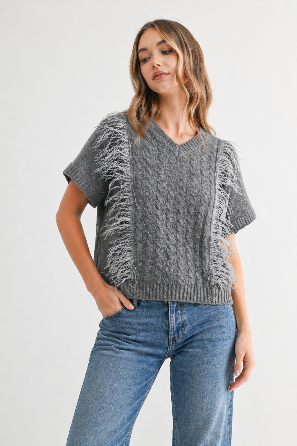Sonya Knitted Sweater with Feathers