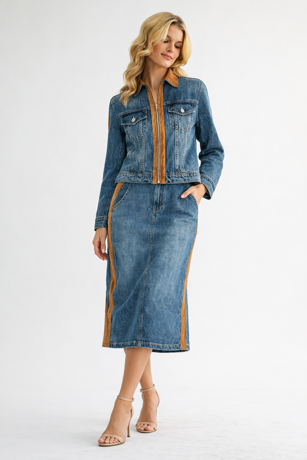 Dale Denim Skirt with Suede