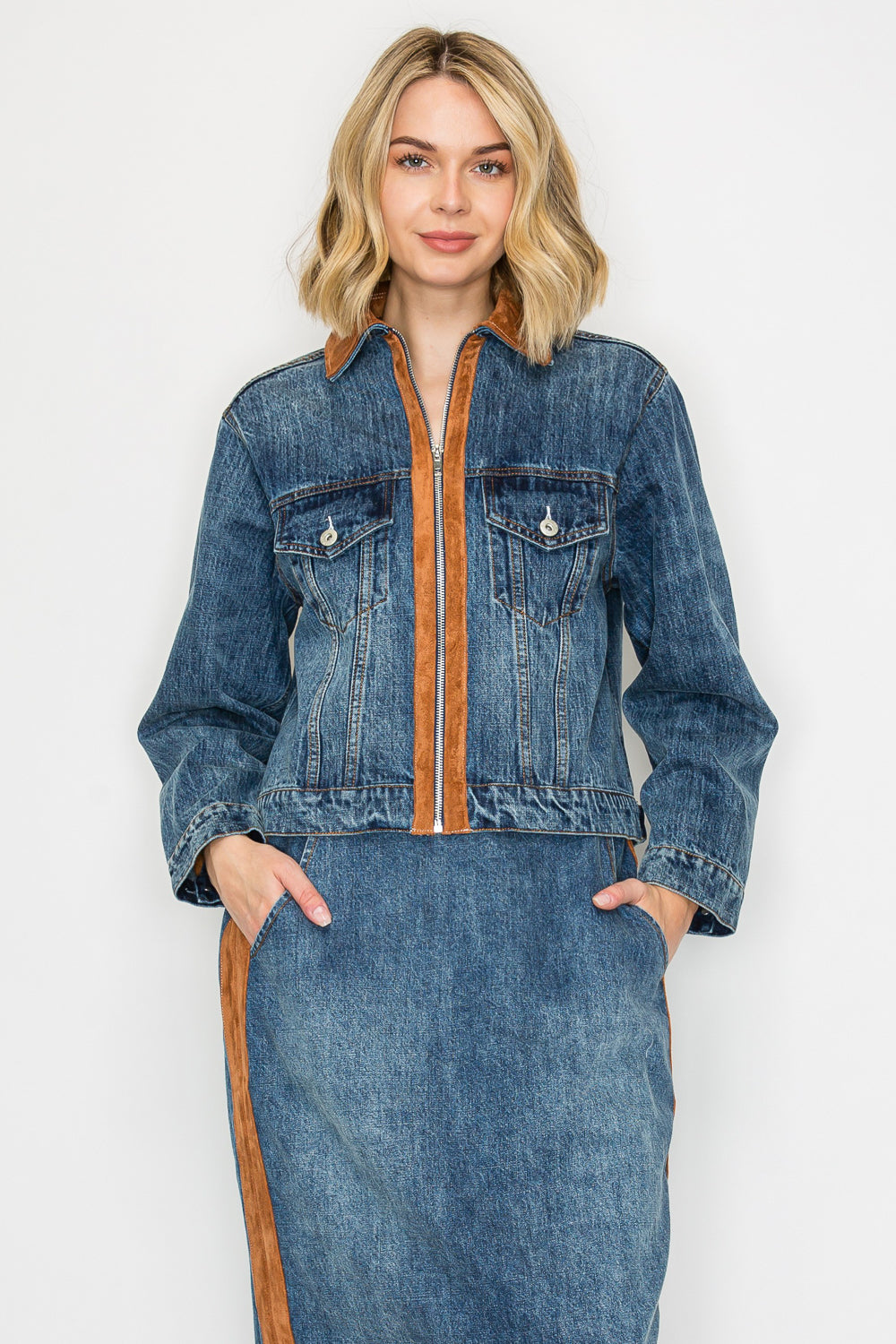 Jacky Denim Jacket with Suede