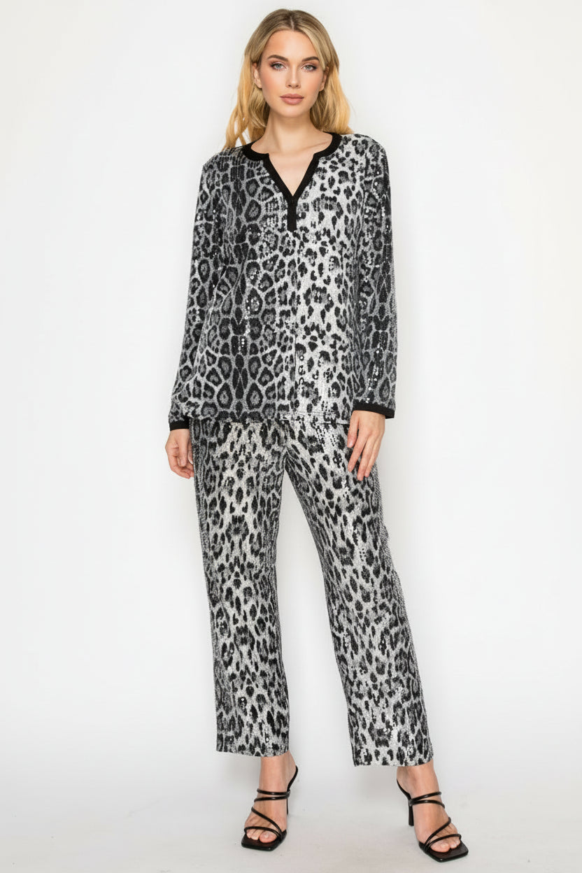Jaeda Sequin Animal Print Top