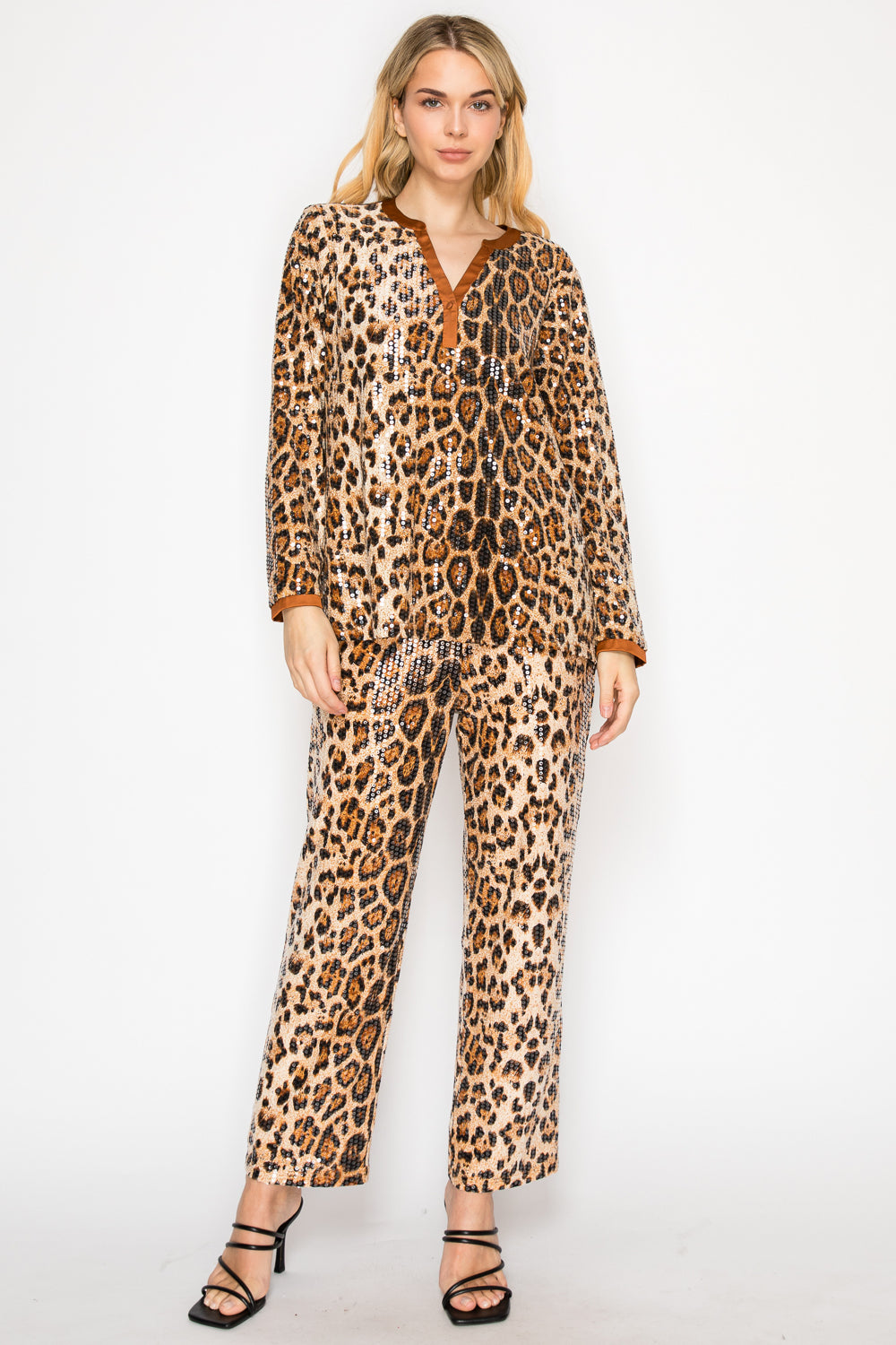 Jing Sequin Animal Print Pant