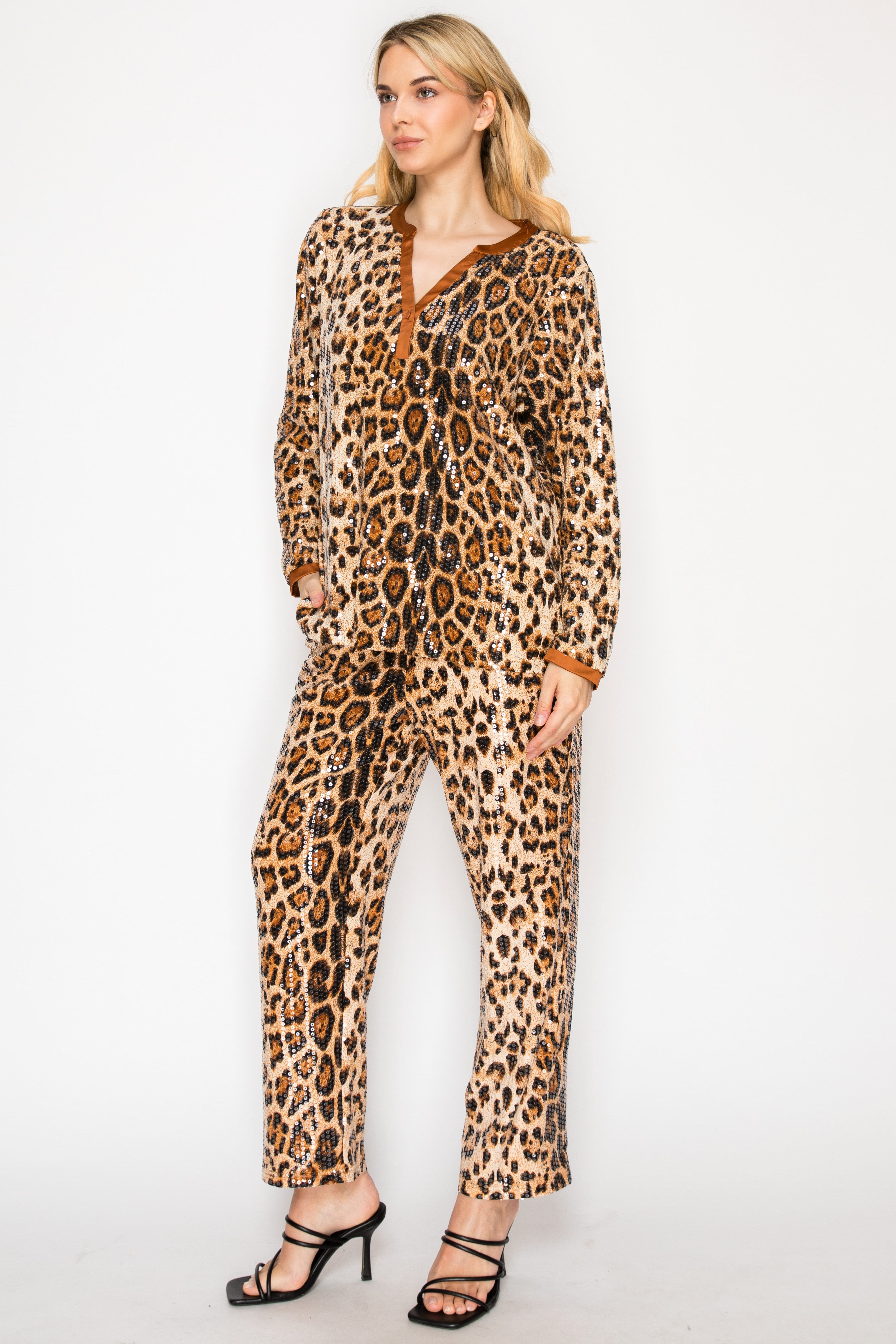 Jing Sequin Animal Print Pant