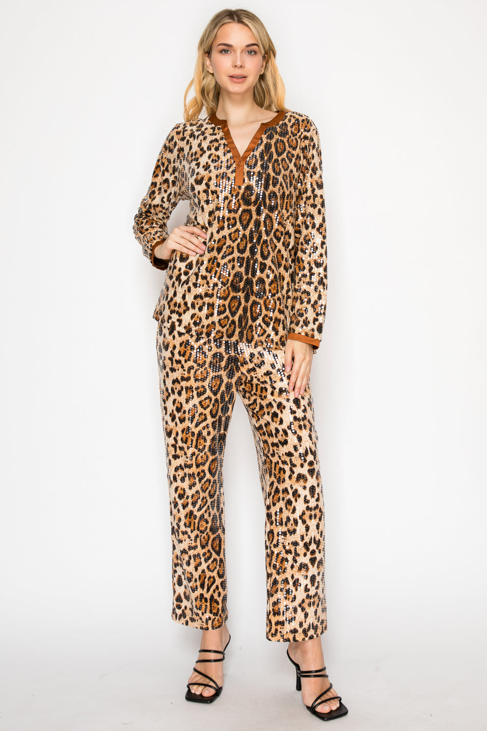 Jing Sequin Animal Print Pant