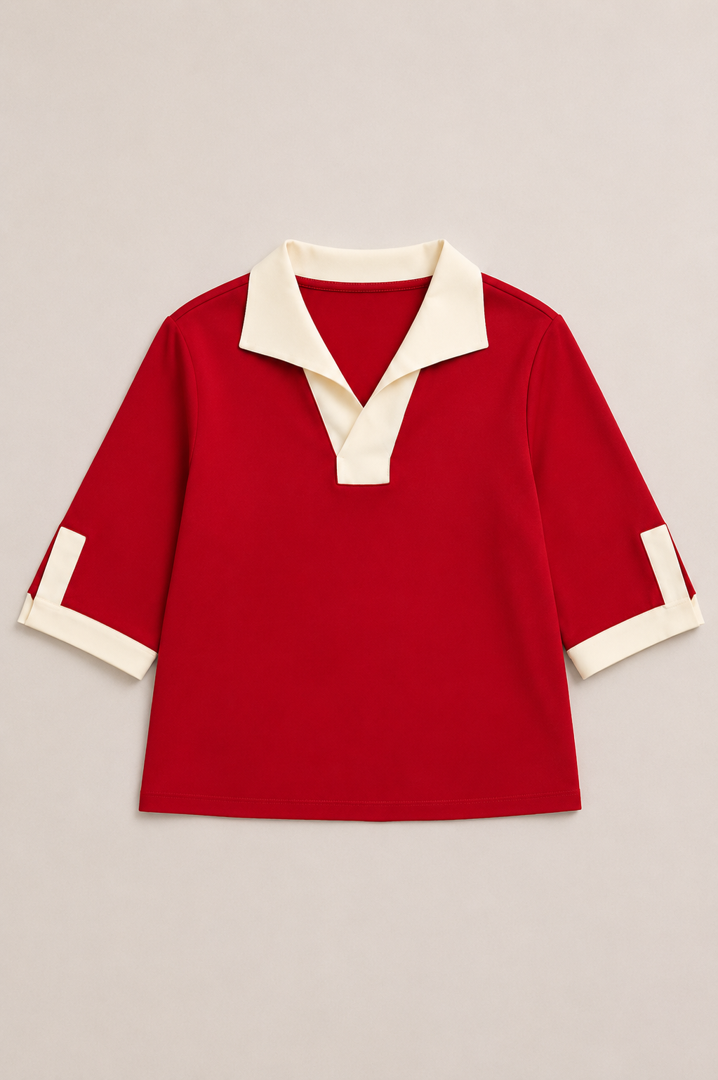 Katherine Top red and cream contrast collar women’s top flat lay