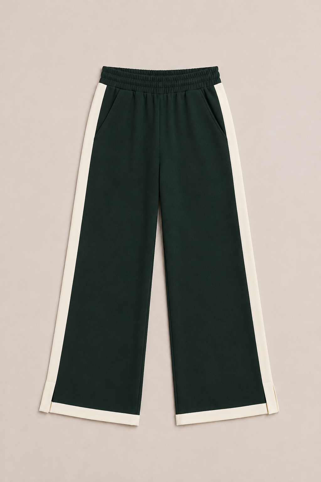 Kristopher forest green and cream contrast stripe wide-leg pants flat lay